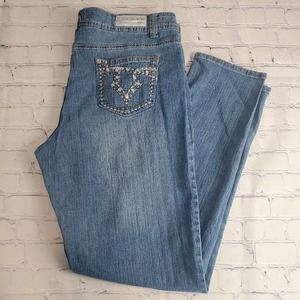 Rich Cow Jeans Plus‎ Size 18 Straight Leg Embroidered Studded Medium Wash